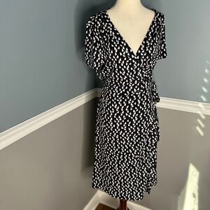 Mango‎ Navy Blue Short Sleeve Wrap Dress abstract print summer beach dress Small